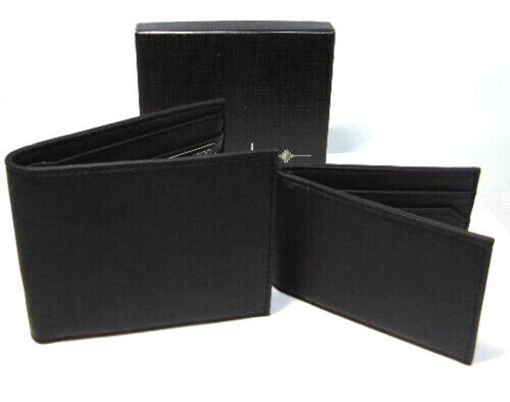Buxton Billfold Passcase Wallet Set Mens Convertible Black Faux Leather RFID New
